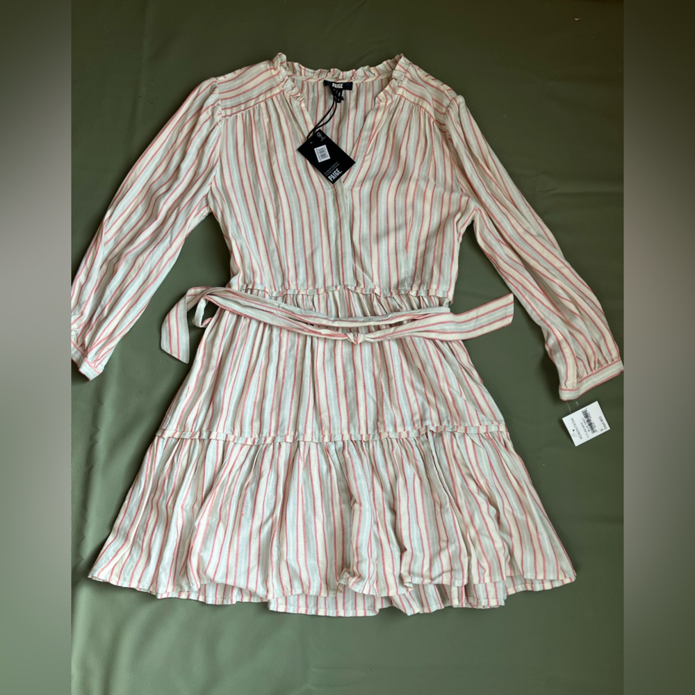 PAIGE Kylenn Long Sleeve Mini Dress Blue Grey Stripe Size S NWT